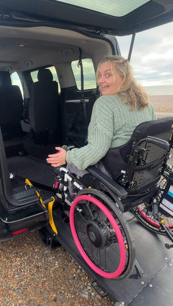 Lauren getting into back of the van